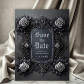 Gothic White Roses on Gray Save the Date Ankündigungspostkarte