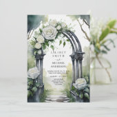 Gothic White Roses Wedding Einladung (Stehend Vorderseite)