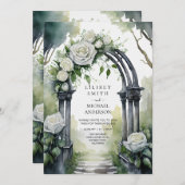 Gothic White Roses Wedding Einladung (Vorne/Hinten)