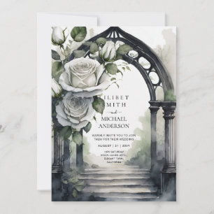 Gothic White Roses Wedding Einladung