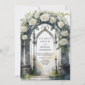 Gothic White Roses Wedding Einladung (Vorderseite)
