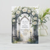 Gothic White Roses Wedding Einladung (Stehend Vorderseite)