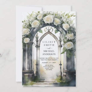 Gothic White Roses Wedding Einladung