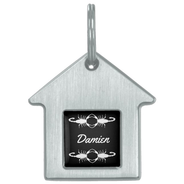 Gothic White Wedding Scorpions Custom Pet Name Tiermarke (Vorderseite)