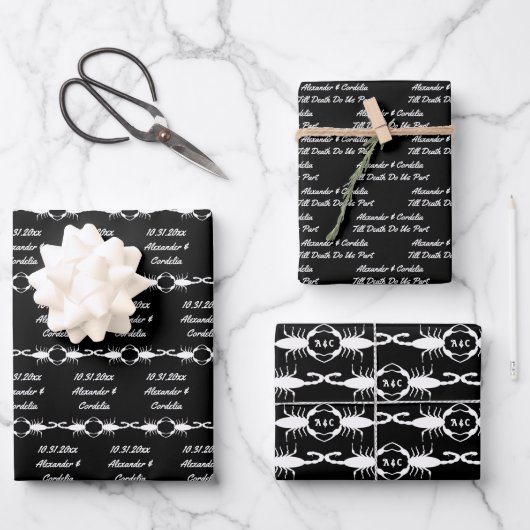 Gothic White Wedding Skorpions Custom Mit Monogram Geschenkpapier Set (Vorderseite)