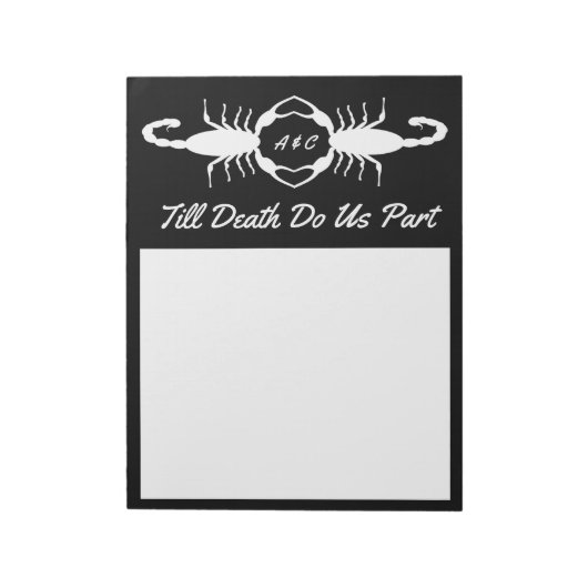 Gothic White Wedding Skorpions Custom Mit Monogram Notizblock (Rotiert)