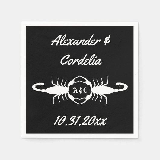 Gothic White Wedding Skorpions Custom Mit Monogram Serviette (Vorderseite)