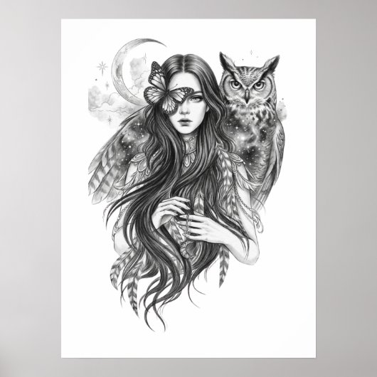 Gothic-Wicca-Hexe und Eule Dark Folklore Art Poste Poster (Vorne)