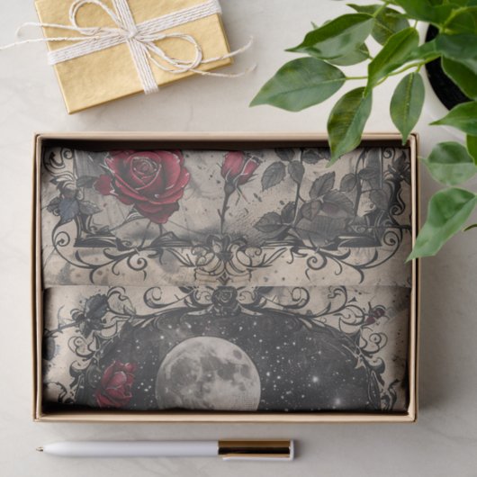 Gothic Window Full Moon Rote Rosen Seidenpapier (Geschenk)