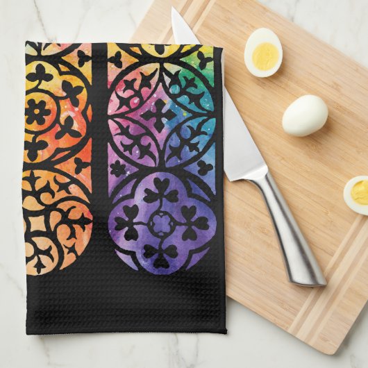 Gothic Window Rainbow Pride Geschirrtuch (Viertel Falte)