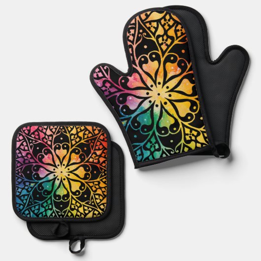 Gothic Window Rainbow Pride Ofenhandschuh & Topflappen-Set (Vorderseite/Rückseite)