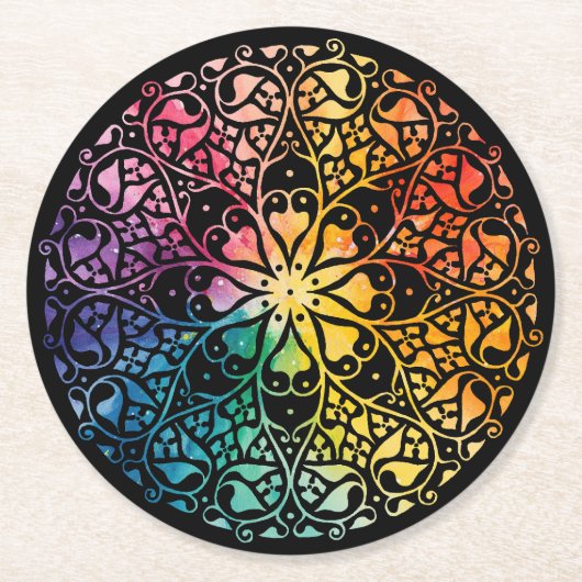 Gothic Window Rainbow Pride Runder Pappuntersetzer (Vorderseite)