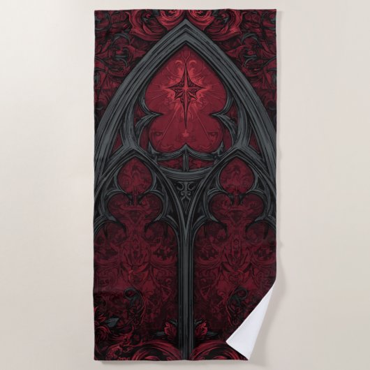 Gothic Window Red Black Strandtuch (Vorderseite)