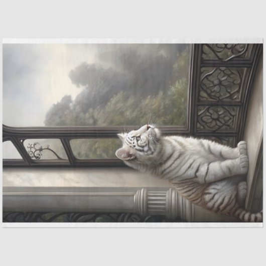 Gothic Window White Tiger Decoupage Seidenpapier (Vorderseite)