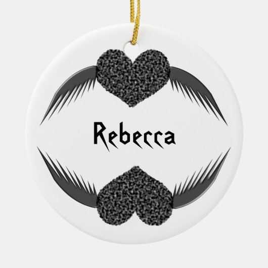 Gothic Winged Liebe Herz Custom Medallion Keramik Ornament (Vorne)