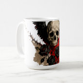 Gothic Winged Skull and Red Roses Coffee Mug Kaffeetasse (Vorderseite Links)