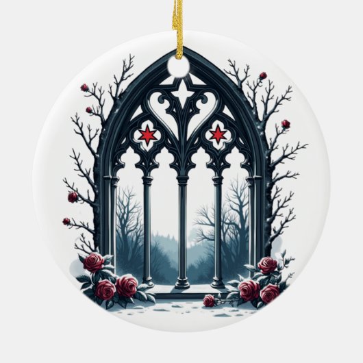 Gothic Winter Window with Roses Keramik Ornament (Hinten)