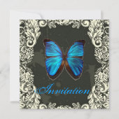 Gothic Wirbel Blue Butterfly Steampunk Hochzeit Einladung (Vorderseite)
