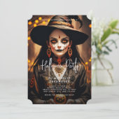 Gothic Witch Adult Halloween-Party Black Orange Einladung (Stehend Vorderseite)