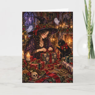 Gothic Witch & Black Cat Weihnachtsgeschenk-Verpac Feiertagskarte