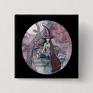 Gothic Witch Cat Halloween Knopf, Anstecknadel