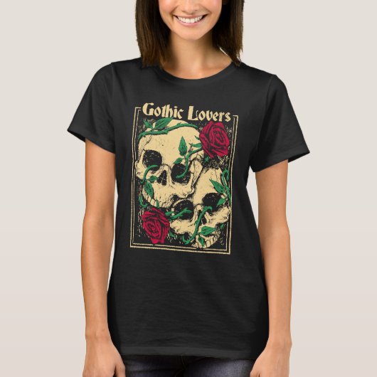 Gothic Witch Pagan Wiccan Wicca Roses & Skulls T-Shirt (Vorderseite)