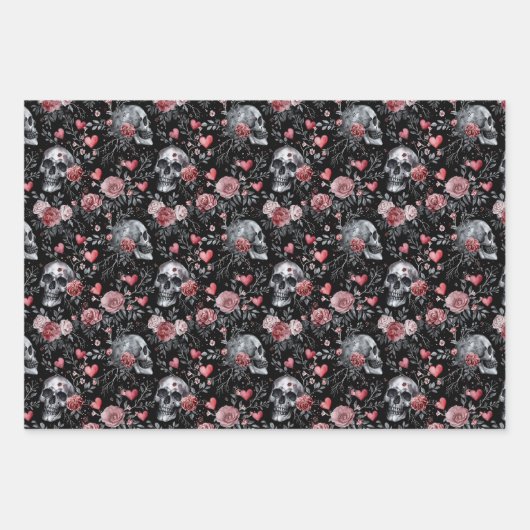 Gothic Witchcraft Skulls mit Rose Geschenkpapier Set (Vorderseite)