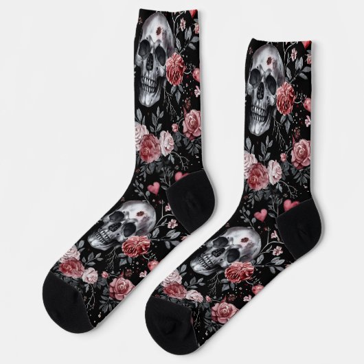 Gothic Witchcraft Skulls mit Rose Socken (Linkes Detail)