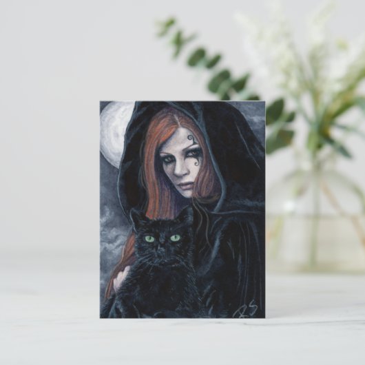 Gothic Witching Hour Cat Postcard Postkarte (Stehend Vorderseite)