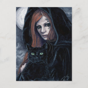 Gothic Witching Hour Cat Postcard Postkarte