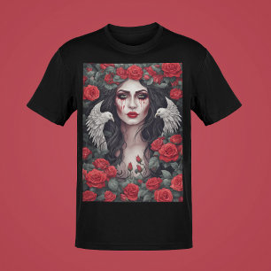 Gothic Woman Evil Darkness Rose Thorns Blutränen T-Shirt