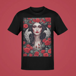 Gothic Woman Evil Darkness Rose Thorns Blutränen T-Shirt