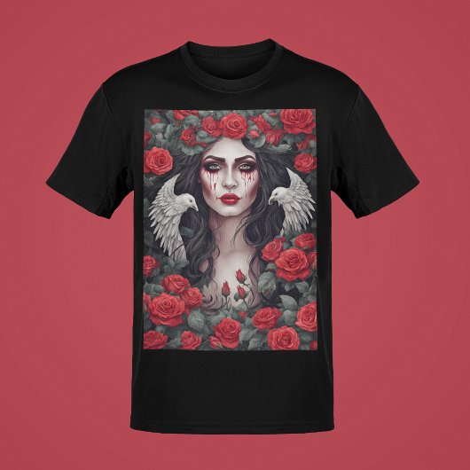 Gothic Woman Evil Darkness Rose Thorns Blutränen T-Shirt