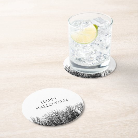 Gothic Woods Halloween-Party Schwarz-weiß Runder Pappuntersetzer (Vor Ort)