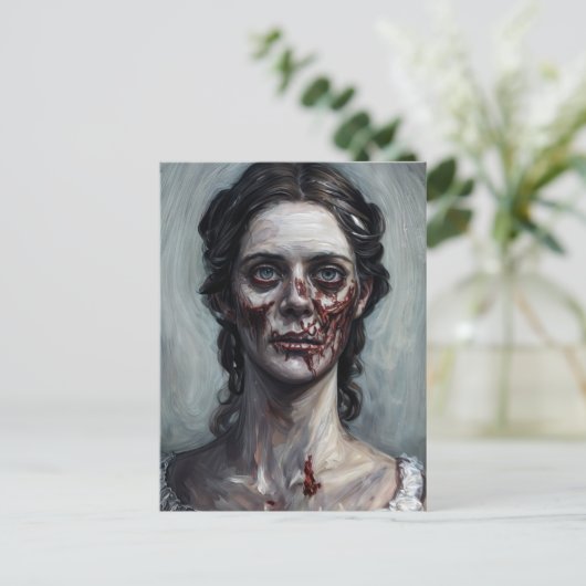 Gothic Zombie Woman Horror Portrait Postkarte (Stehend Vorderseite)