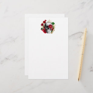 Gothik-Schädel mit roten Blumen und goldenen Blätt Briefpapier