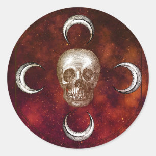Gothik-Schädel und Mond Himmelskörper Runder Aufkleber
