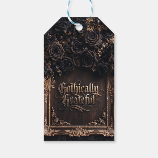 Gothisch dankbare Typografie mit dunklen Rosen Geschenkanhänger (Vorderseite)