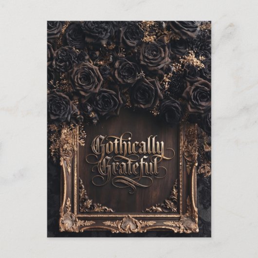 Gothisch dankbare Typografie mit dunklen Rosen  Postkarte (Vorderseite)