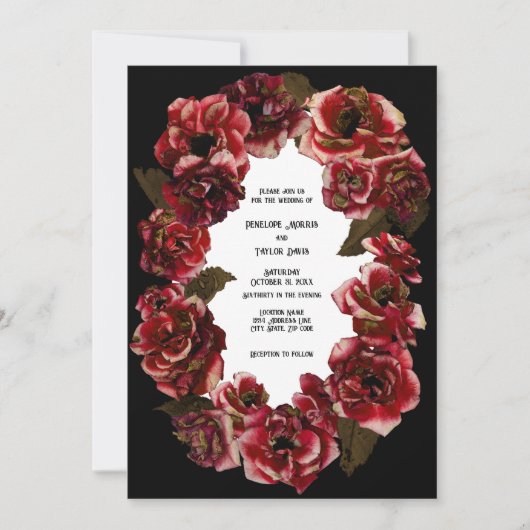Gothisch verfallende Rose auf Schwarz und Weiß - H Einladung (Vorderseite)