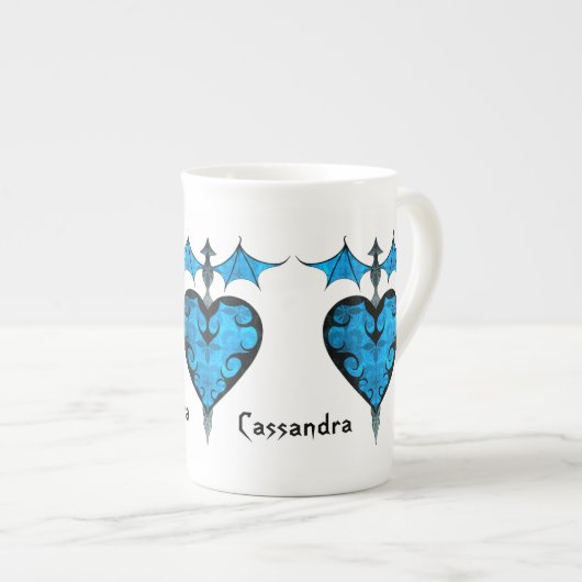 Gothisch viktorianisches Vampirherz in blau Porzellantasse (Vorderseite Rechts)