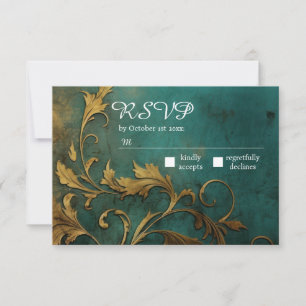 Gothische Blumen Teal Und Gold RSVP Karte