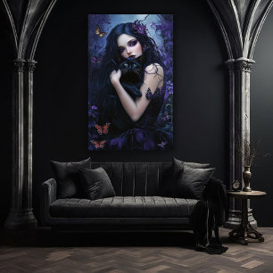 Gothische Frau mit schwarzer Katze Poster