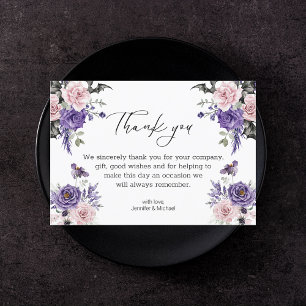 Gothische Halloween-Hochzeit Lila Rosa Floral Fled Dankeskarte