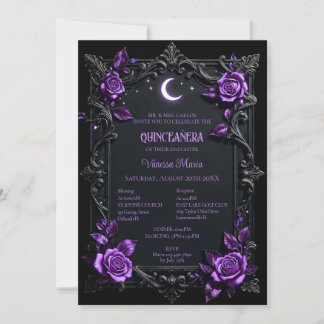 Gothische Halloween-Lila-Blumen-Quinceanera-Einlad Einladung
