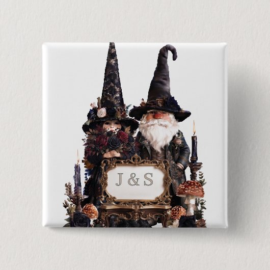 Gothische Hexen- und Zauberergnome mit Initialen Button (Vorderseite)