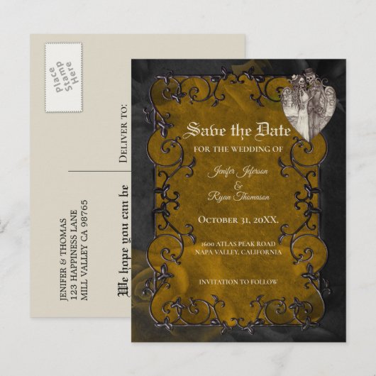 Gothische Hochzeit speichern das Datum Postkarte (Vorne/Hinten)
