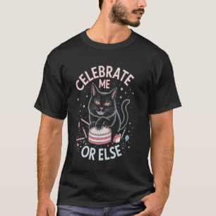 Gothische Katze mit Geburtstagskuchen-Kunst T-Shirt