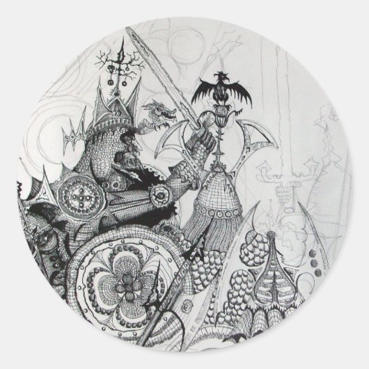 GOTHISCHE KRIEGER, Barbarische Ritter, Fantasie Runder Aufkleber (Vorderseite)