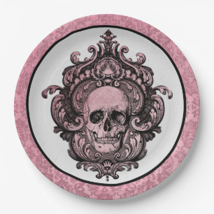 Gothische rosa Apotheke Vintage-Halloween-Schädel Pappteller